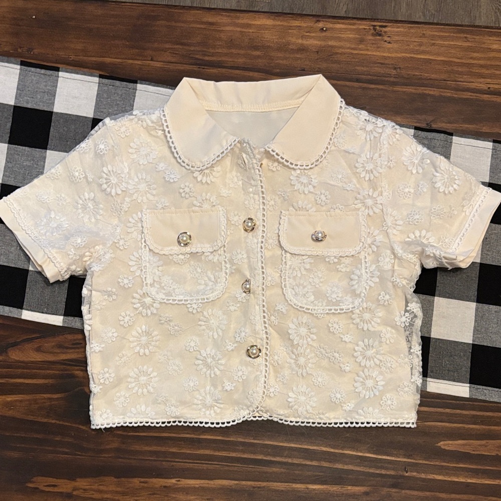 SHEIN Cream Floral Kids jacket shirt 12 youth